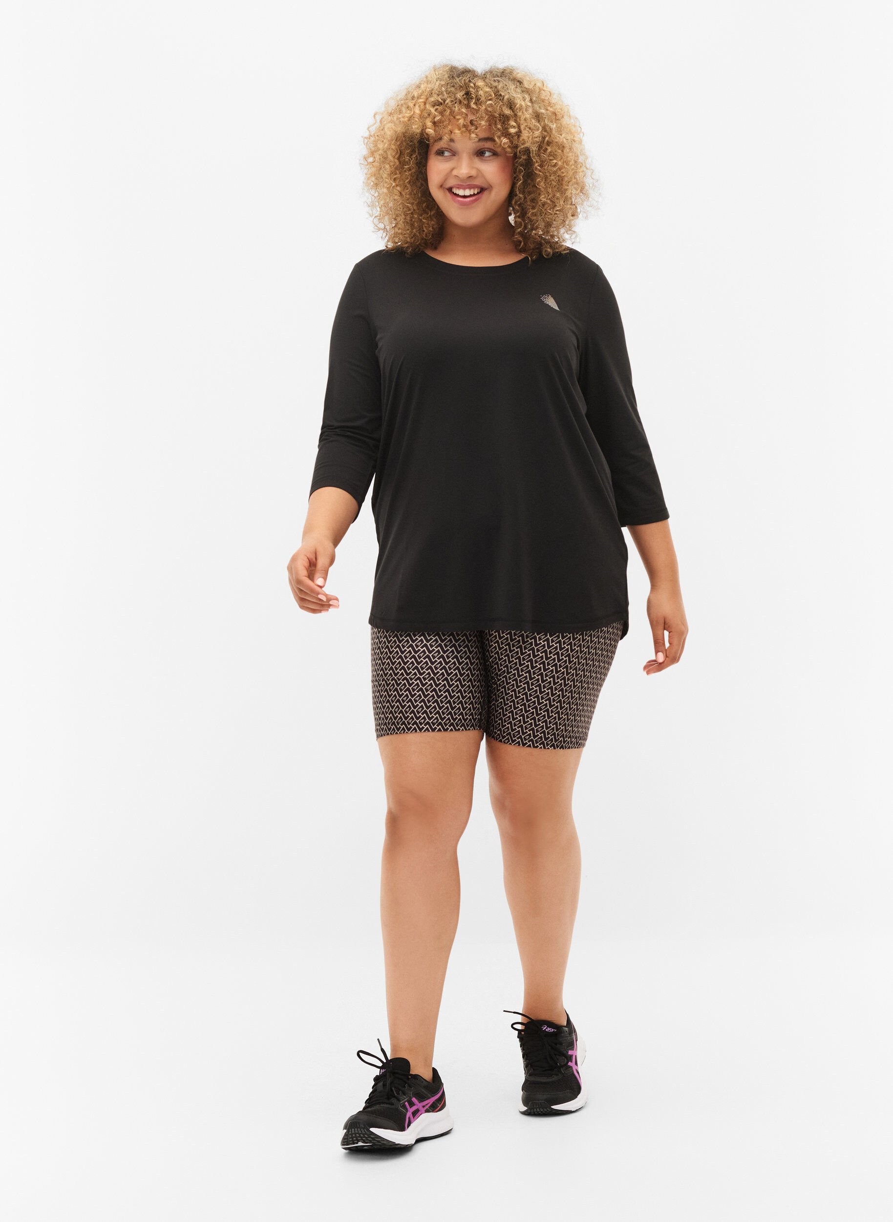 Zizzi Trainingsblouse met 3/4-mouwen, Zwart, Model image number 1