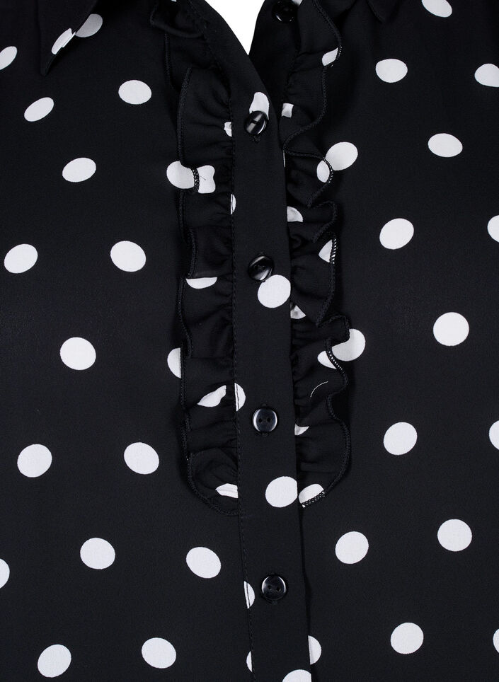 Gestippeld shirt met ruches, Black W. White Dot, Packshot image number 2