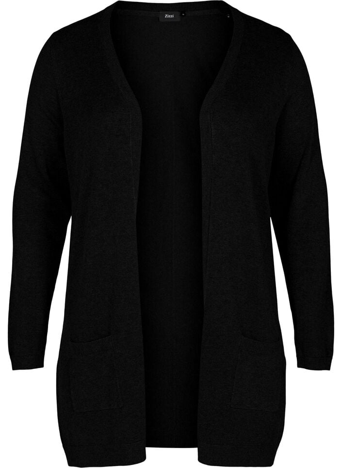 Lang gebreid vest in viscosemix, Zwart, Packshot image number 0