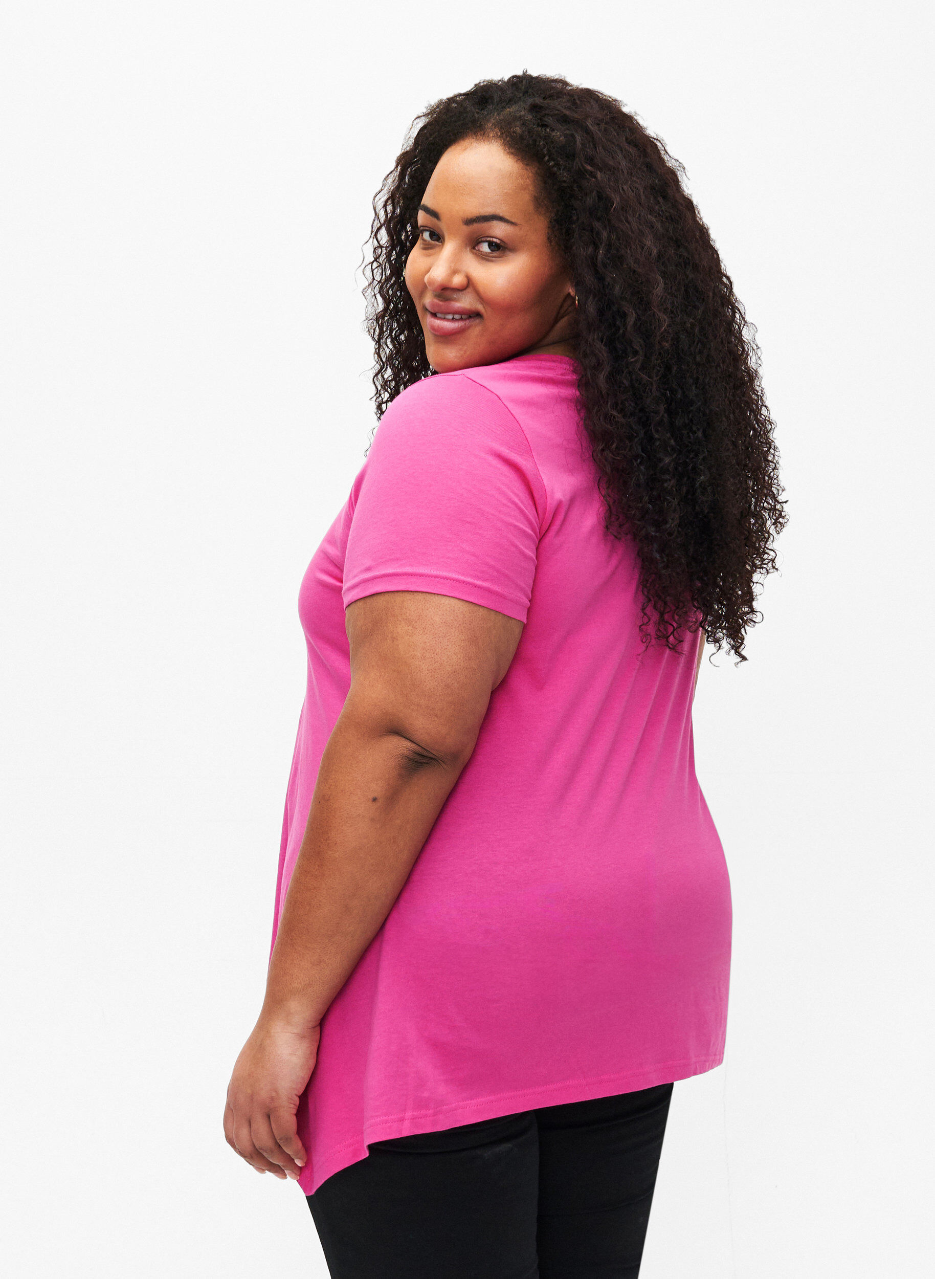 Zizzi Katoenen T-shirt met korte mouwen, Raspberry S. Best, Model image number 1