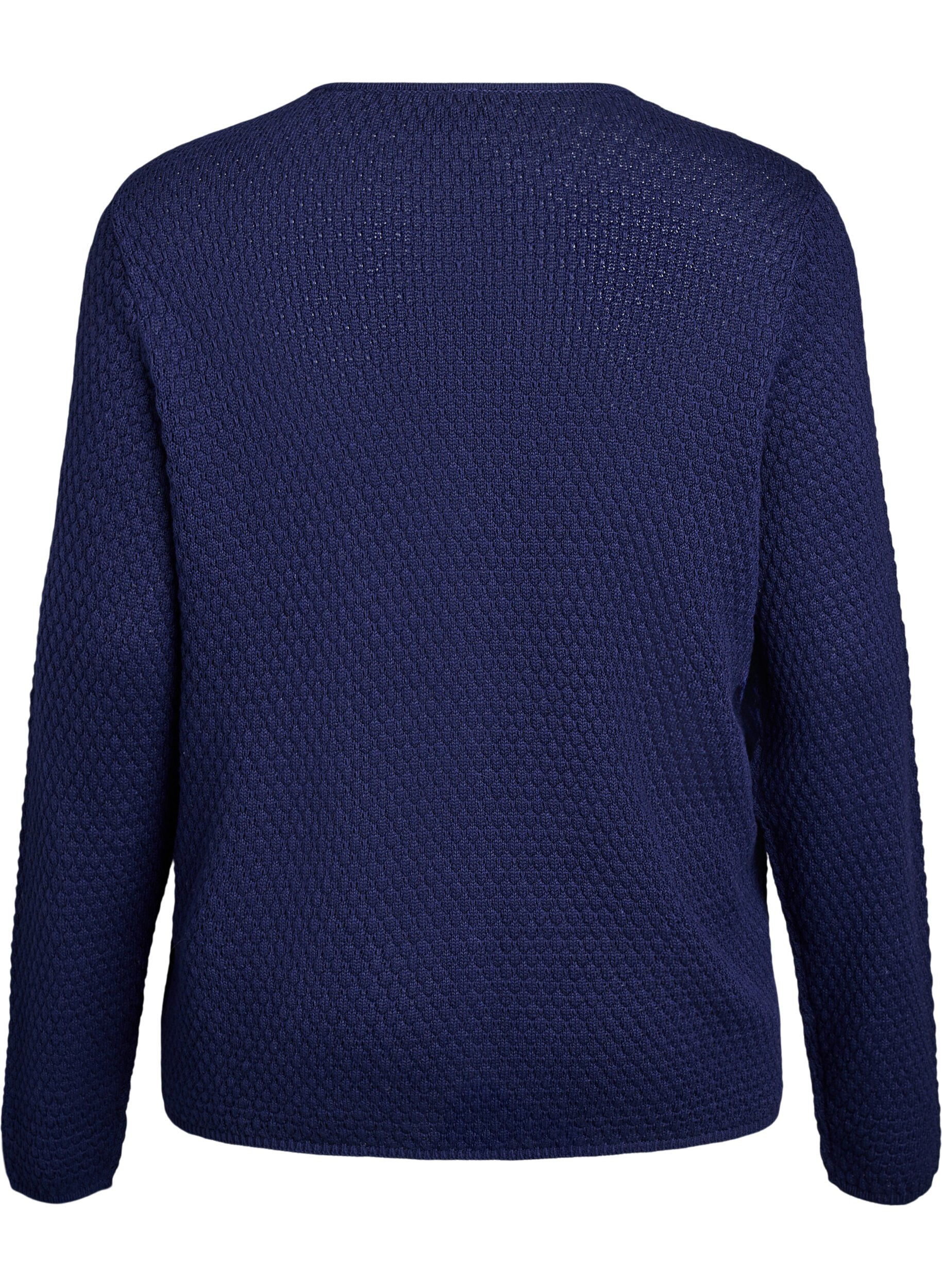 Zizzi Vest van gestructureerde knit met bolvormige knopen, Blauw, Packshot image number 1