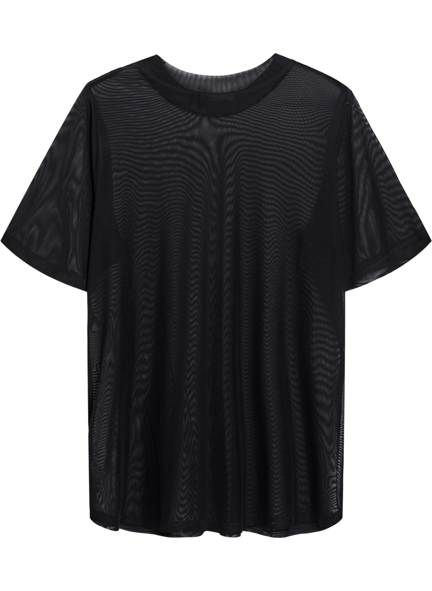 Zizzi Mesh blouse met korte mouwen, Zwart, Packshot image number 1