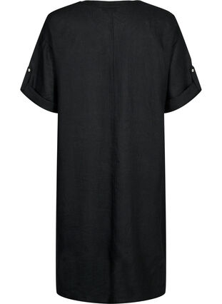 Korte mouw jurk in 100% linnen, Black, Packshot image number 1