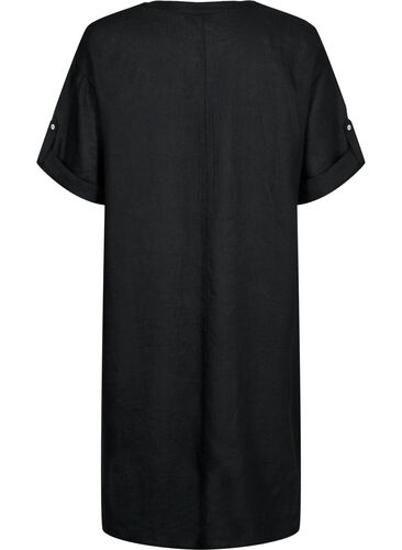 Linnen jurk met korte mouwen, Black, Packshot image number 1