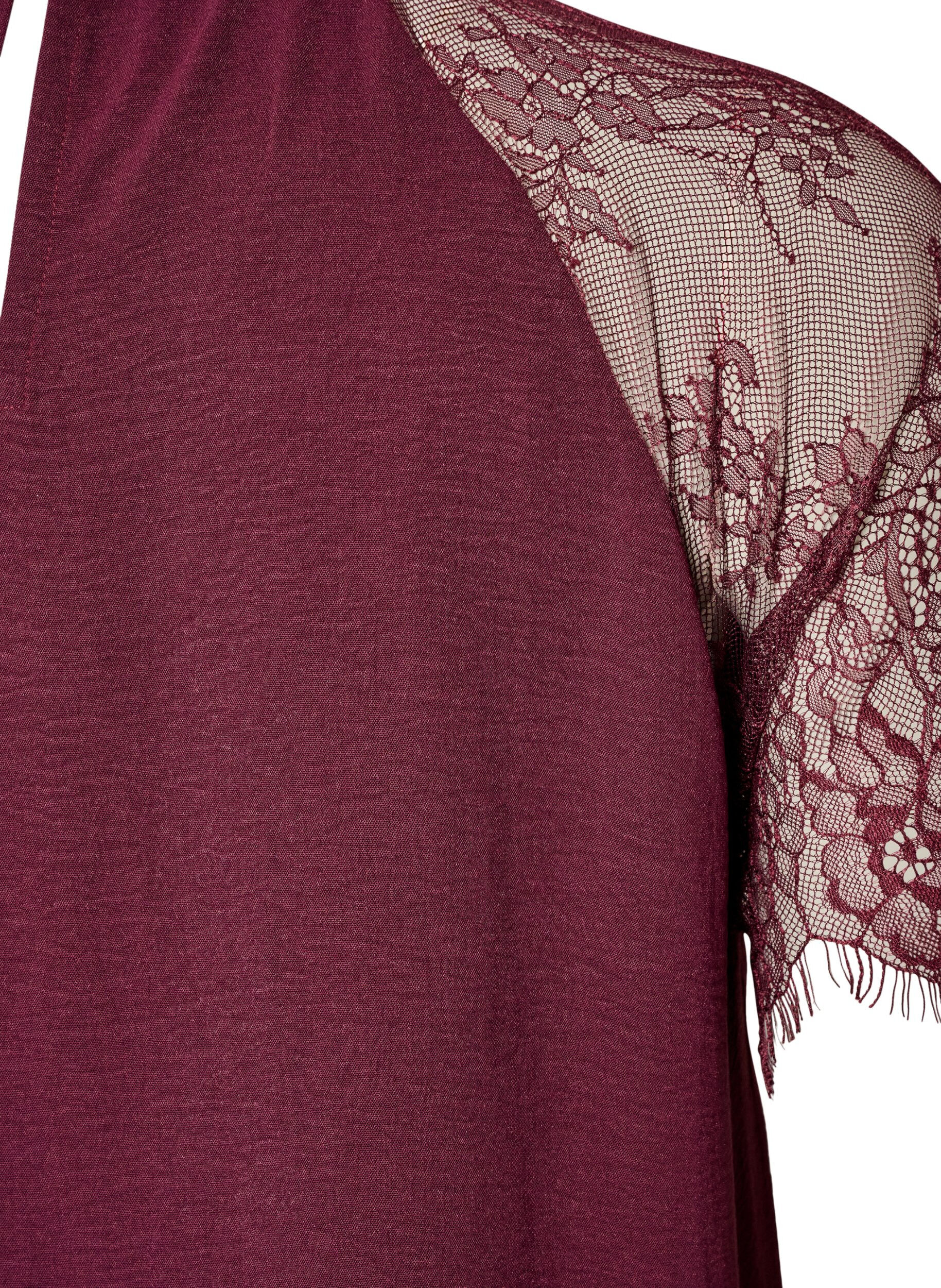 ZizziBlouse met korte kanten mouwen en hoge hals, Rood, Packshot image number 3