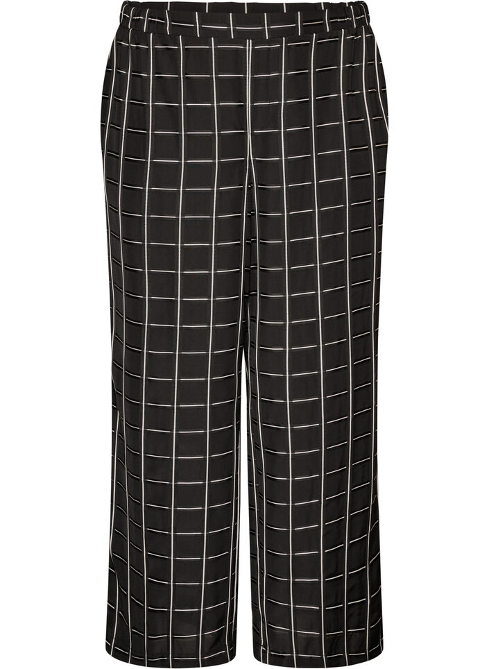Geruite broek met wijde pijpen, Zwart, Packshot image number 0