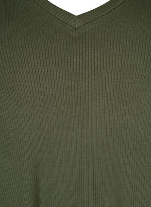 Geribd viscose T-shirt met V-hals, Thyme, Packshot image number 2
