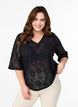 Blouse met kort mouwen en een opengewerkt patroon, Zwart, Model image number 0