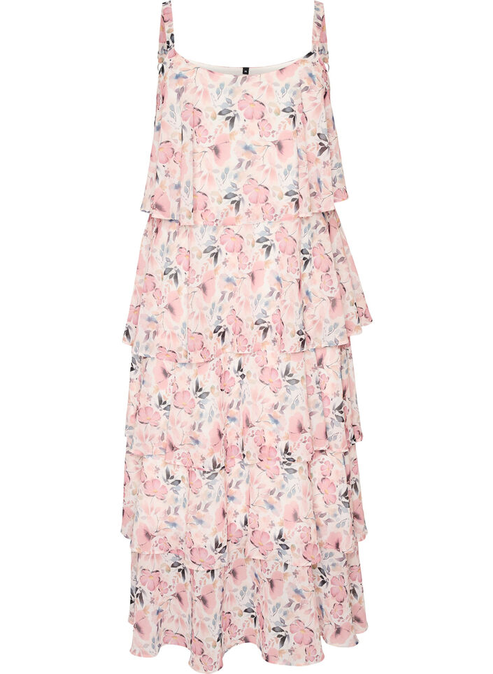 Maxi jurk met ruches en afneembare cape, Wit, Packshot image number 3