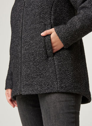 Korte gemêleerde jas met wol, Dark Grey Melange, Model image number 2