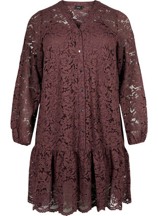 Kanten jurk met knopen en A-vorm, Fudge, Packshot image number 0