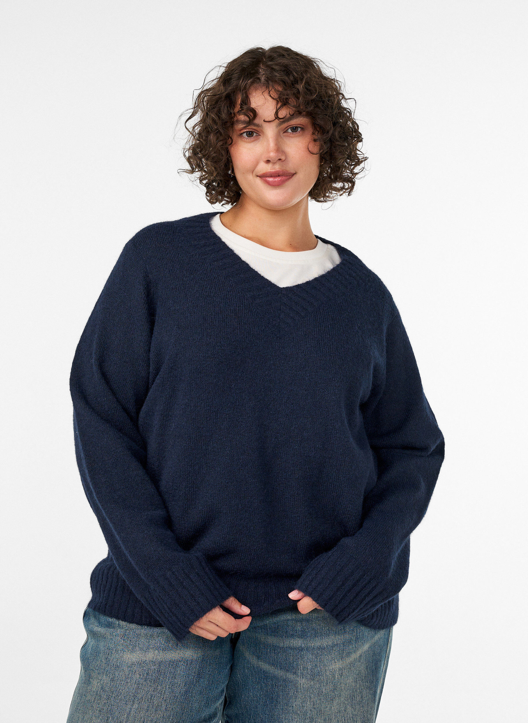 ZizziJumper met V-hals, Blauw, Model image number 0