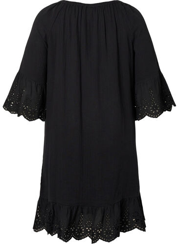Katoenen jurk met anglaise borduurwerk, Black, Packshot image number 1