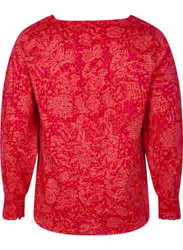 V-hals blouse met smock, Ribbon Red AOP, Packshot image number 1