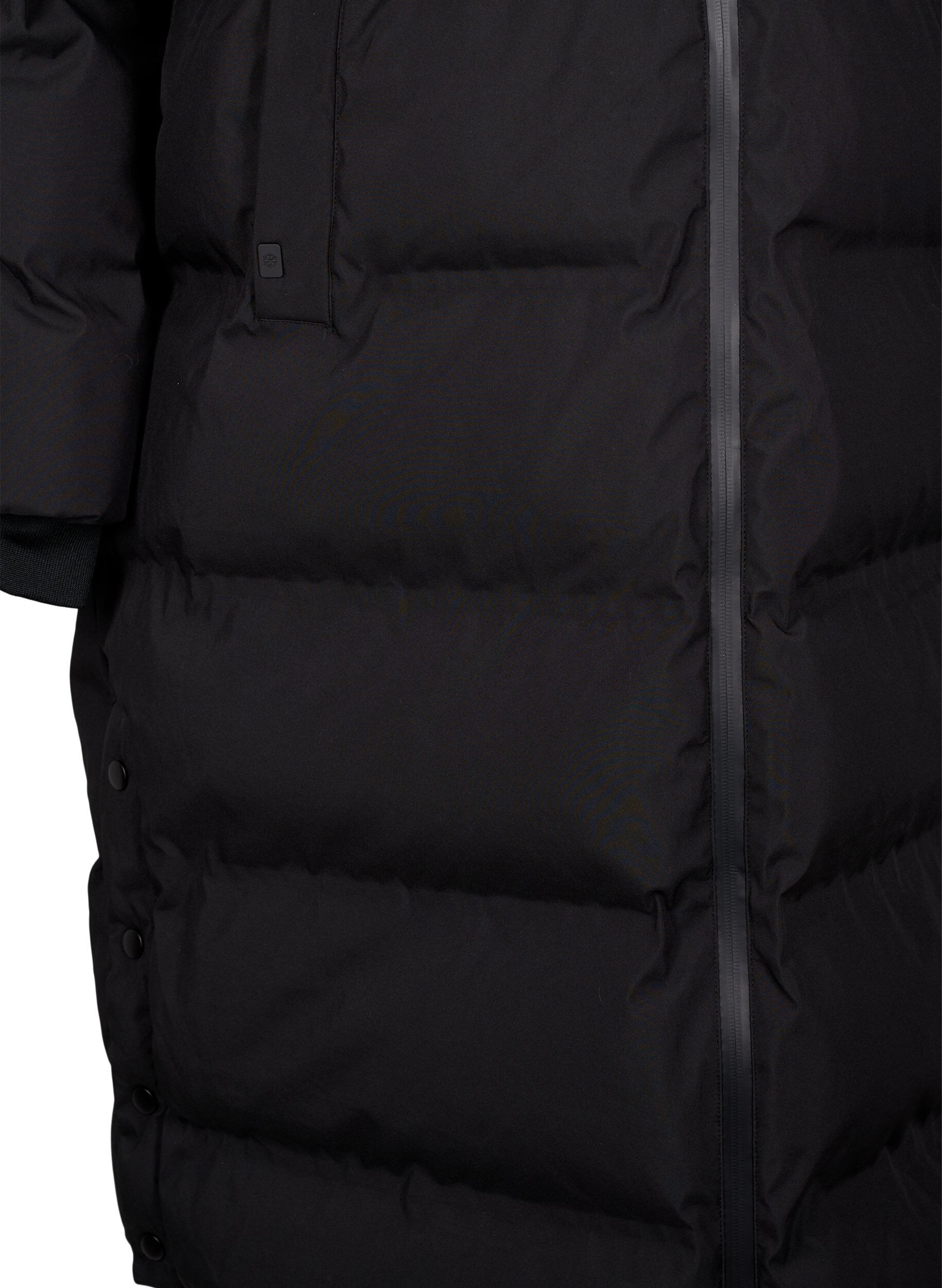 Zizzi Lange puffer winterjas met capuchon, Zwart, Packshot image number 3