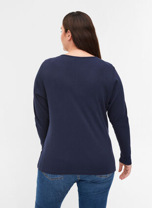 Katoenen blouse met geribde v-hals en kreukeleffect, Navy Blazer, Model image number 1