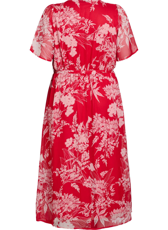 Lange chiffon jurk met bloemenprint, Red Flower AOP, Packshot image number 1