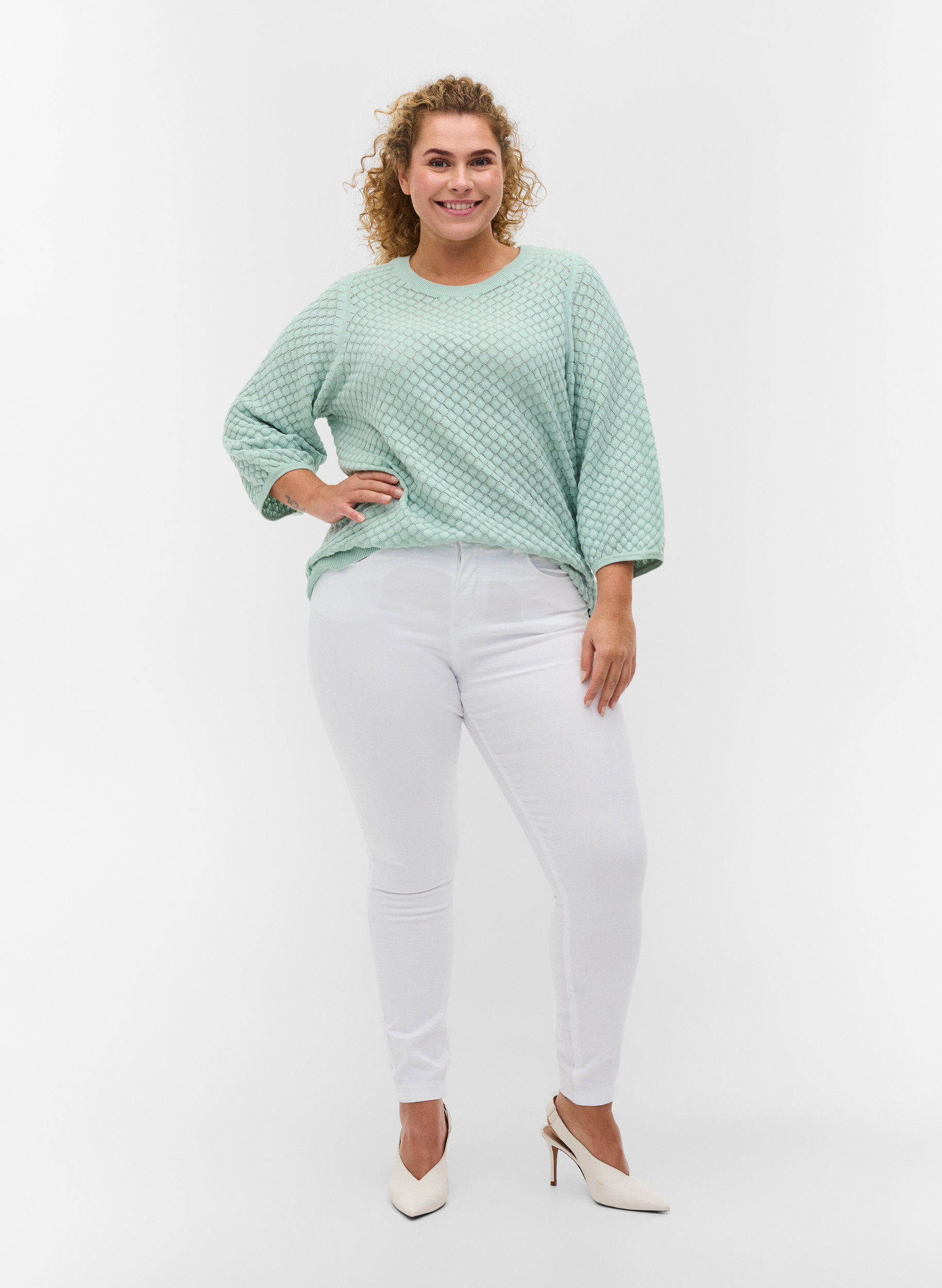 ZizziSuper slim Amy jeans met hoge taille, White, Model image number 4