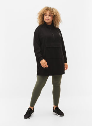 Lang sweatshirt met zak en rits, Black, Model image number 2