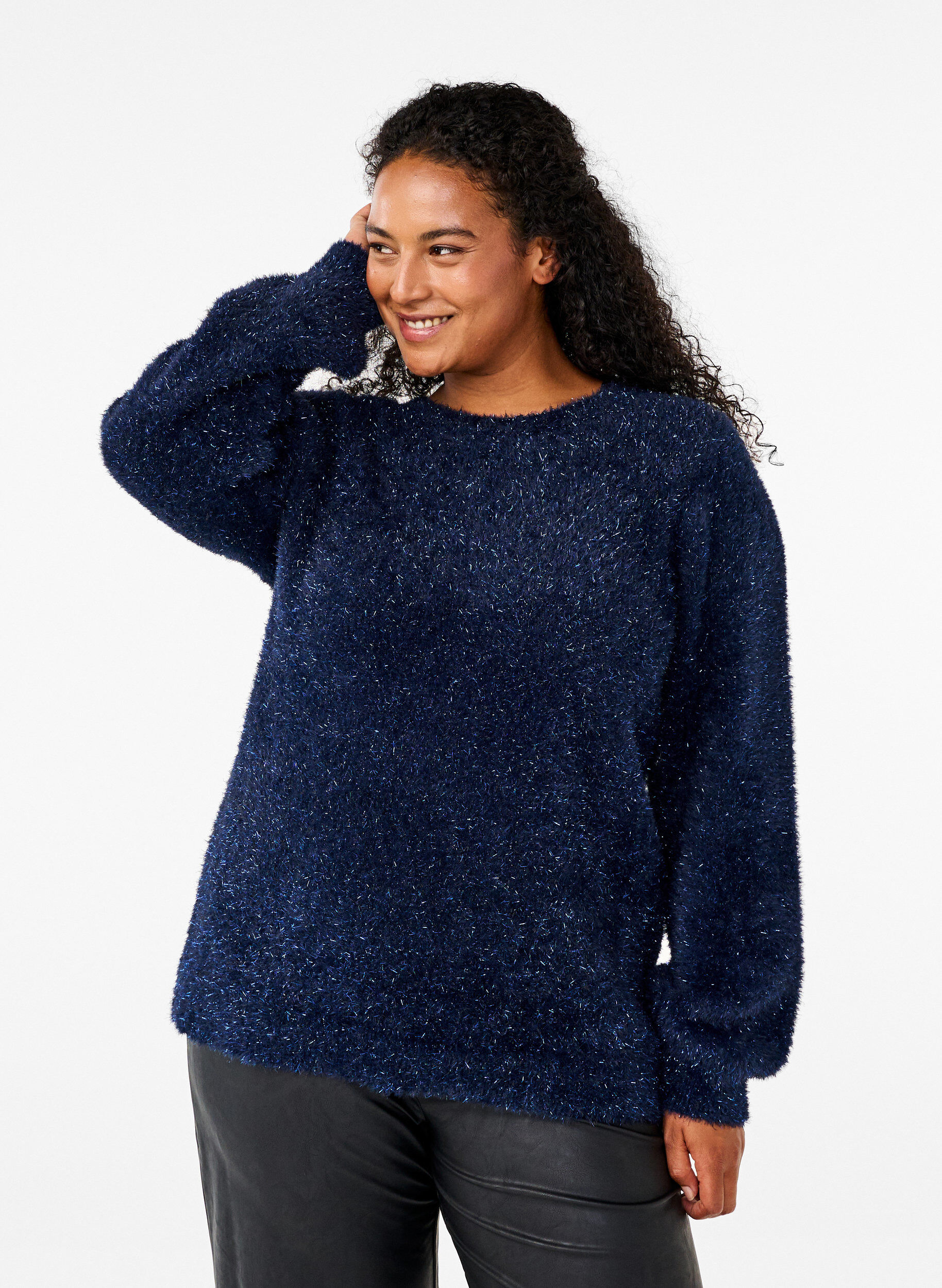 Zizzi Gebreide blouse met glitterdraad, Blauw, Model image number 0