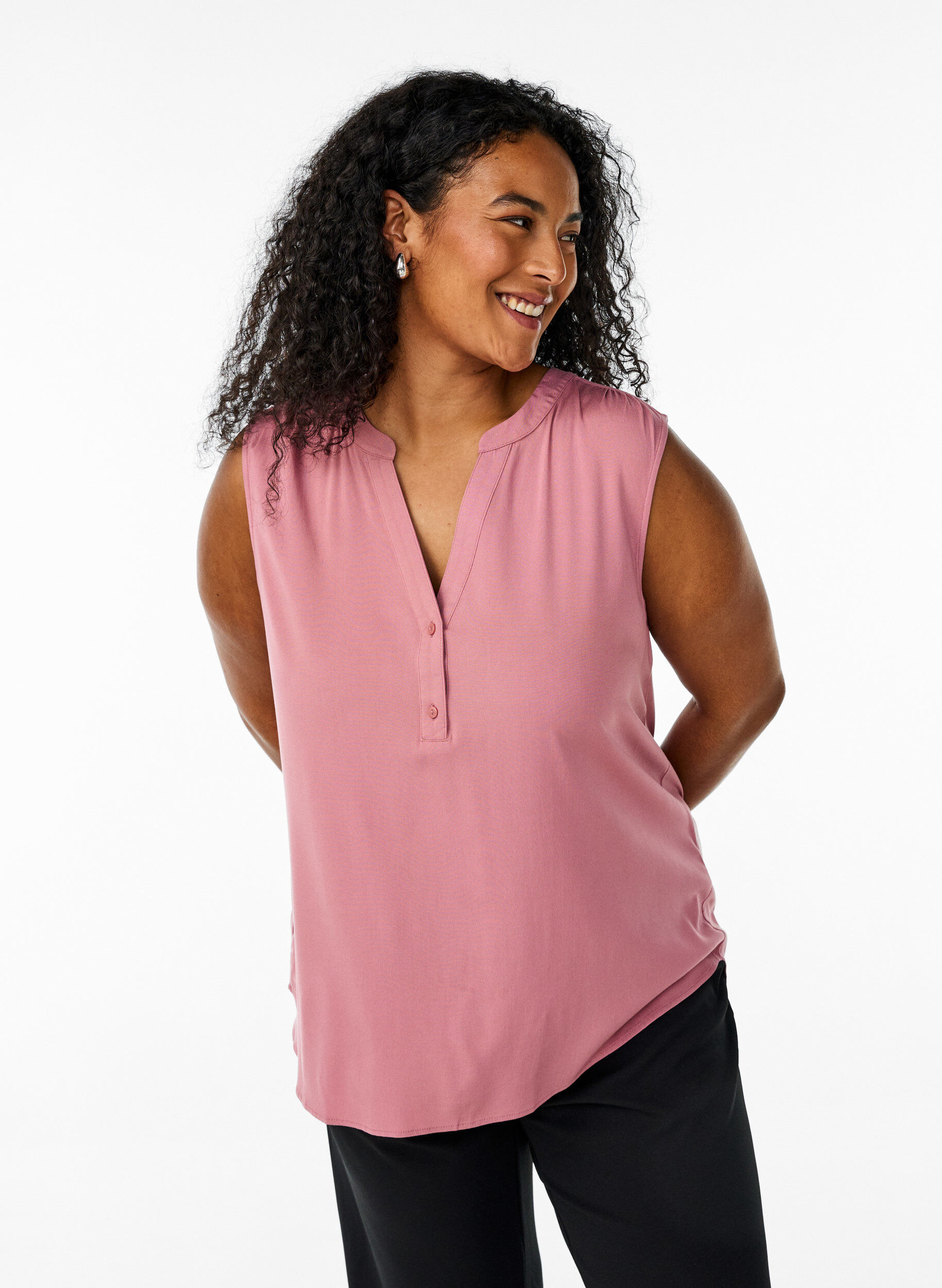 Zizzi Mouwloze viscose blouse, Roze, Model image number 0