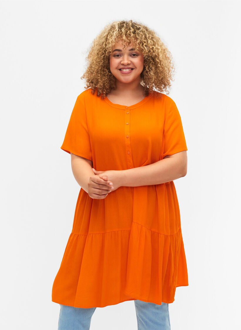 Viscose jurk met korte mouwen en a-lijn, Exuberance, Model image number 0