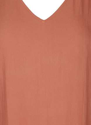 Viscose jurk met korte mouwen en v-hals, Copper Brown, Packshot image number 2