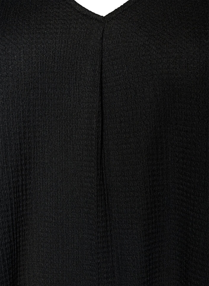 Midijurk met V-hals en textuur, Zwart, Packshot image number 2