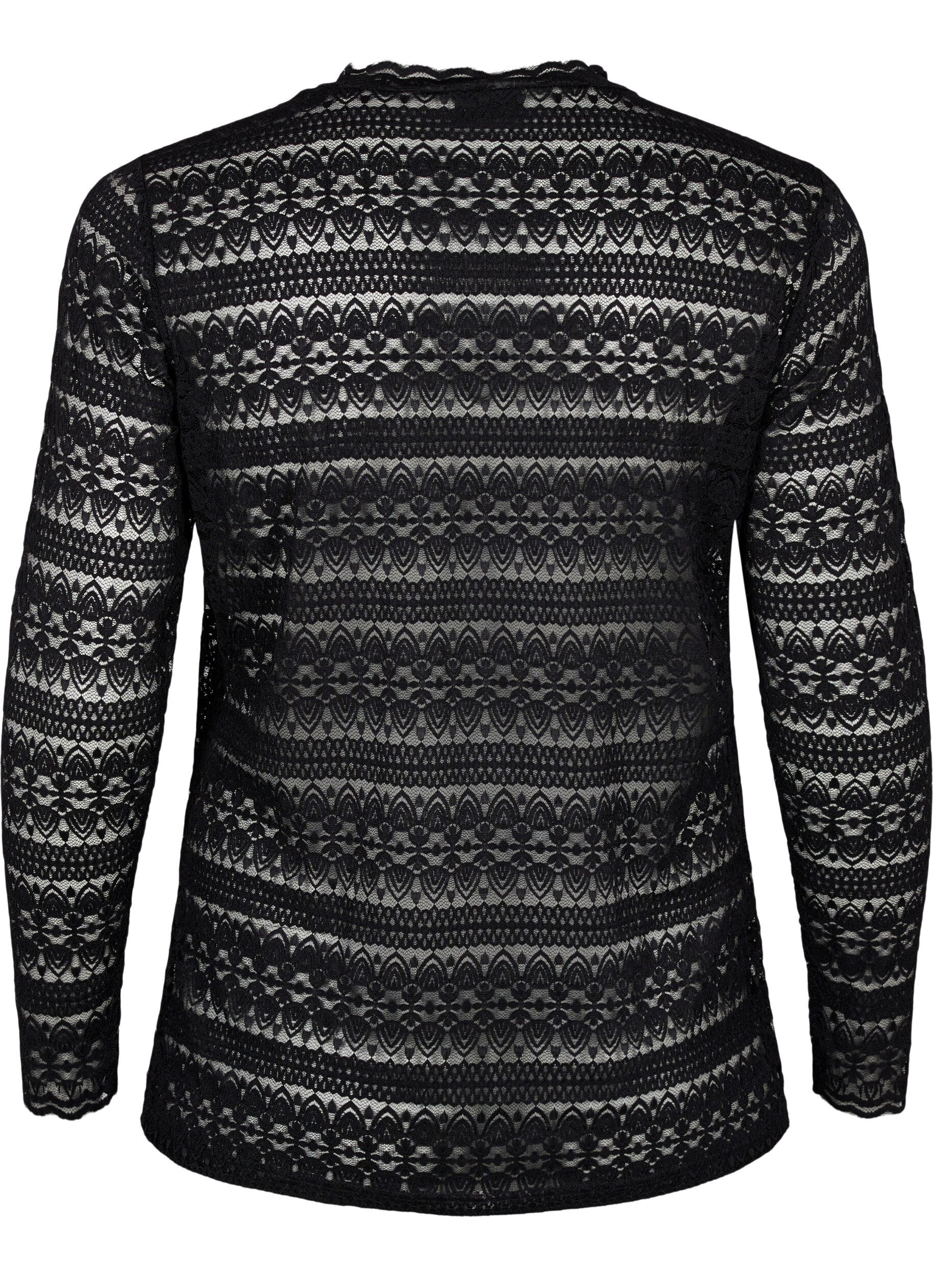 Zizzi Kanten blouse met lange mouwen, Black, Packshot image number 1