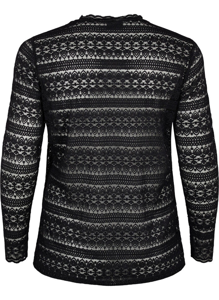 Kanten blouse met lange mouwen, Black, Packshot image number 1