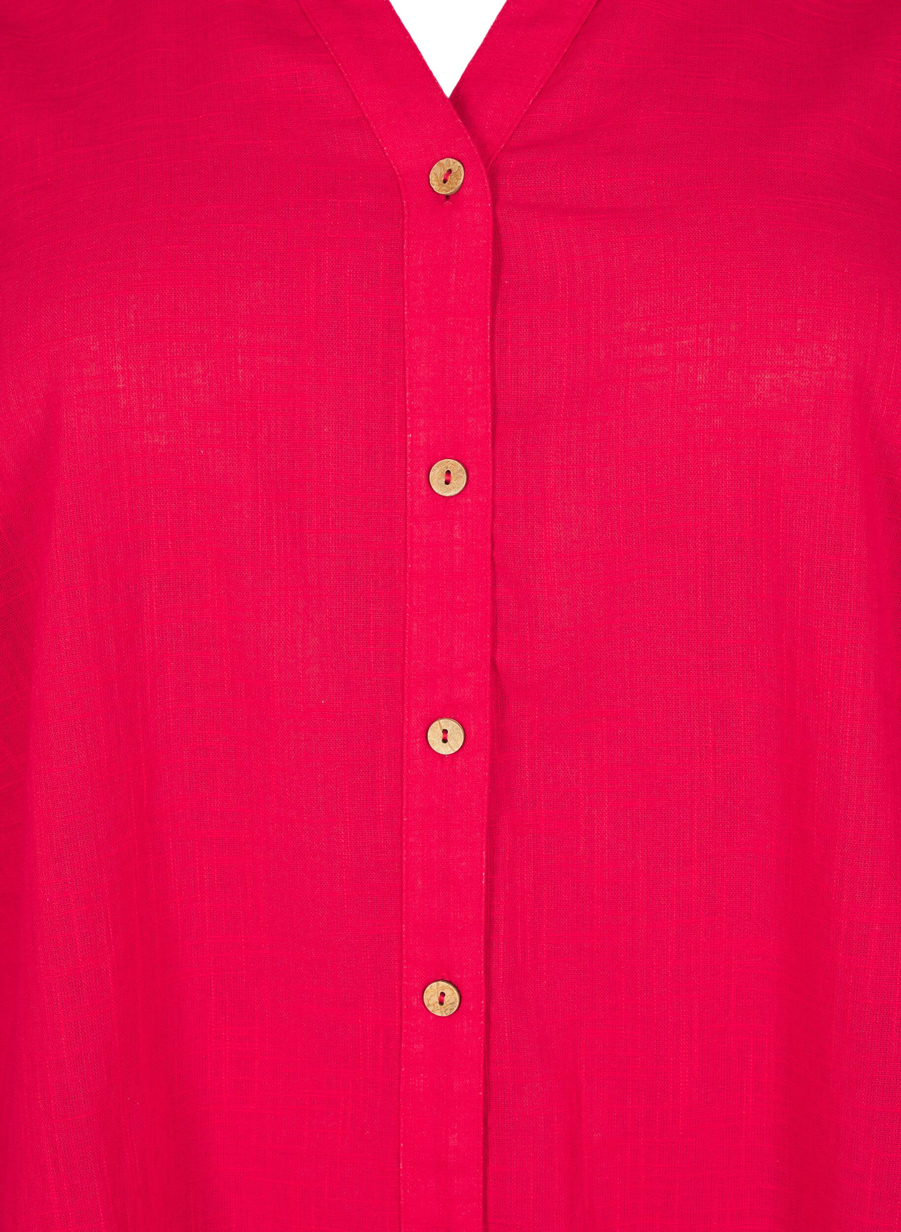 Zizzi Katoenen blouse met een V-hals, Rood, Packshot image number 2