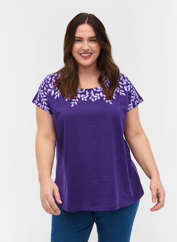 Katoenen t-shirt met print details, Violet Ind Mel Feath, Model image number 0