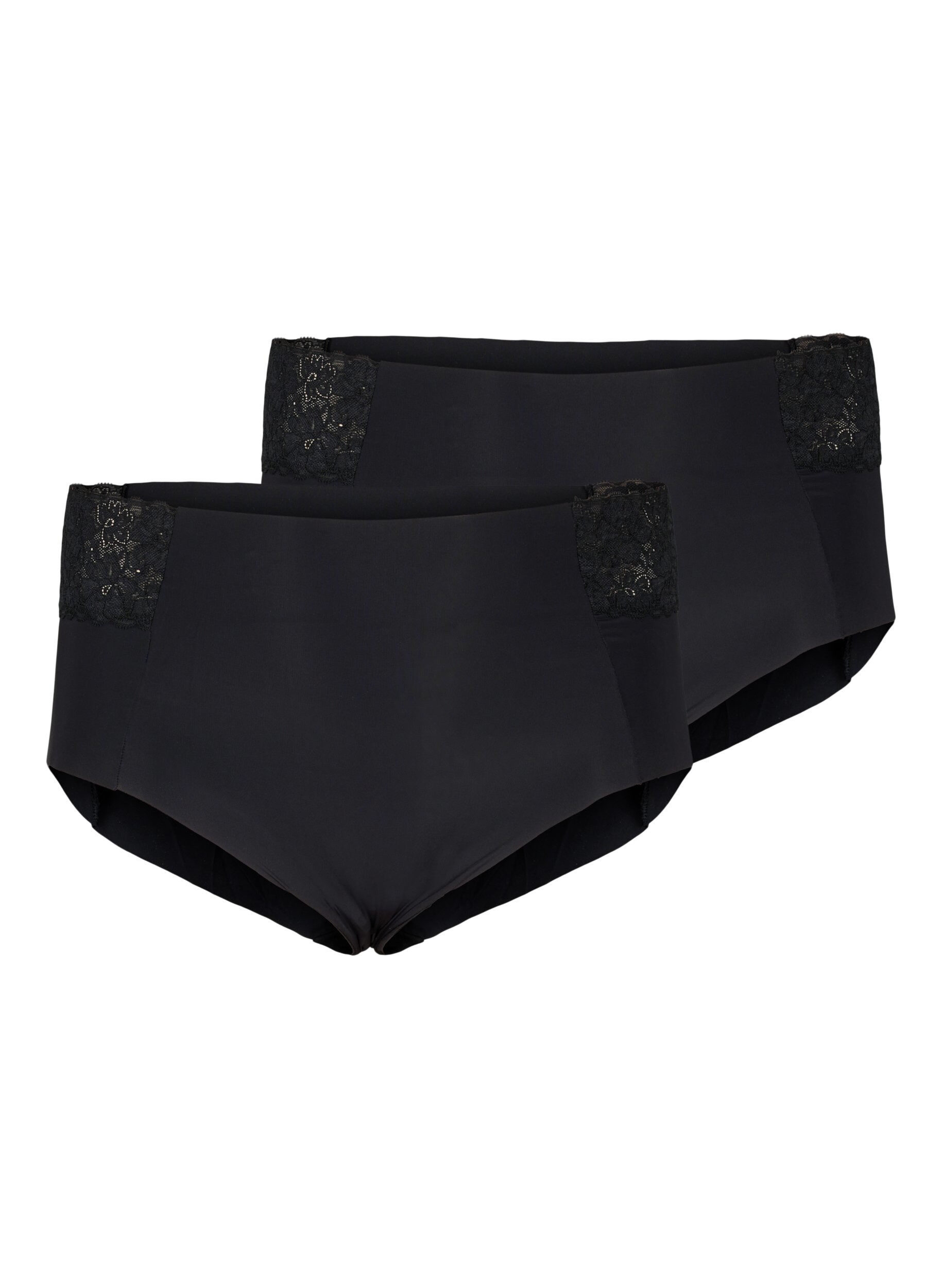 Zizzi 2-pack slipjes met kant en reguliere taille, Black, Packshot image number 0