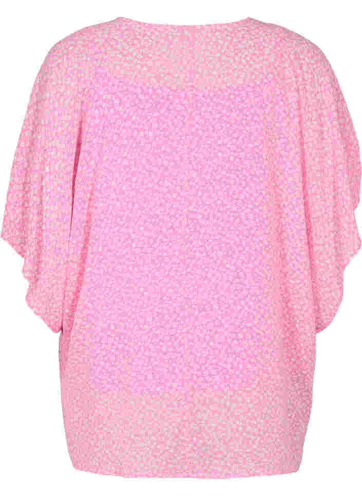 Bedrukte blouse met strikkoord en korte mouwen, Pink Ditzy Flower, Packshot image number 1