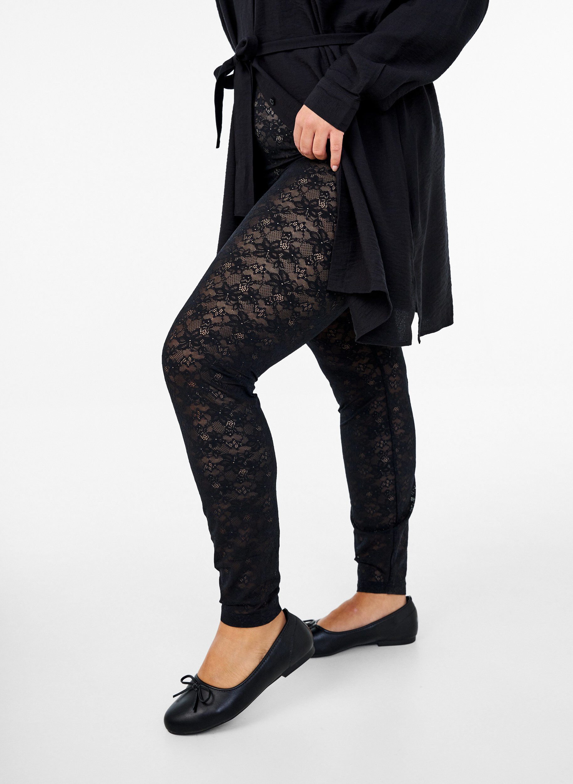 Zizzi Kantleggings, Zwart, Model image number 0