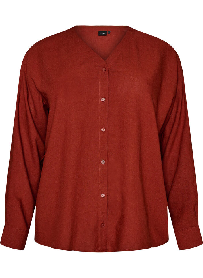 Blouse in linnen en viscose met V-hals, Rood, Packshot