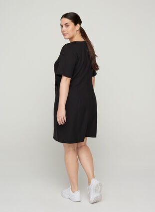 Effen etui-jurk met v-hals, Black, Model image number 1