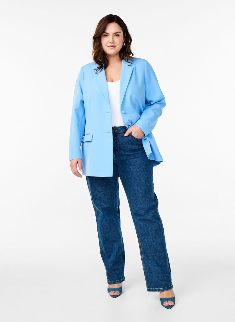 Klassieke blazer met knoopsluiting, Blauw, Model image number 1