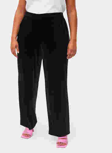 Losvallende broek in velours, Black, Model image number 2