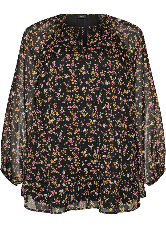 A-lijn tuniek met bloemenprint, Zwart, Packshot image number 0