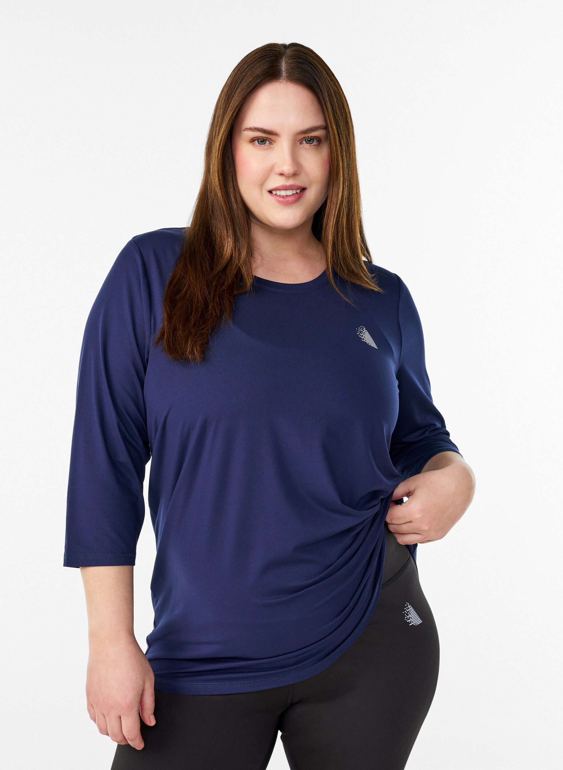 Zizzi Sporttop met 3/4 mouwen, Blauw, Model image number 0