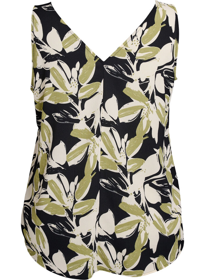 Top met print en V-hals, Zwart, Packshot image number 1