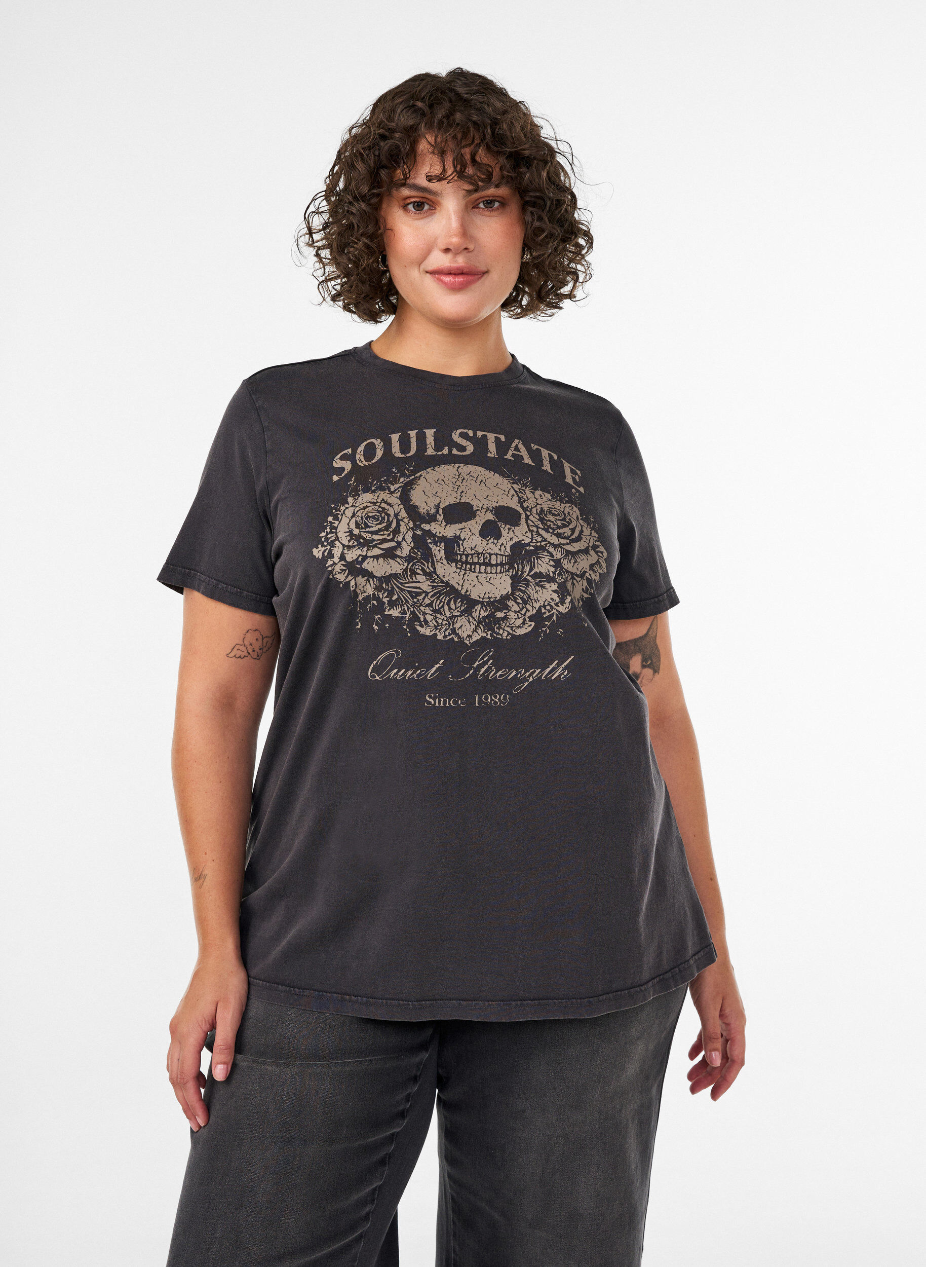 ZizziGrafisch T-shirt van biologisch katoen, Beige, Model image number 0