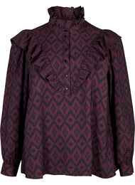 Shirt blouse in viscose met franjes details, Winetasting w. Black