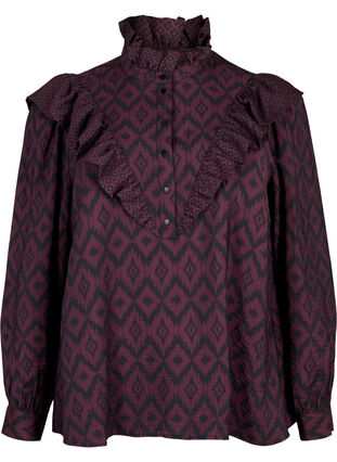 Viscose shirt blouse met franjes, Winetasting w. Black, Packshot image number 0