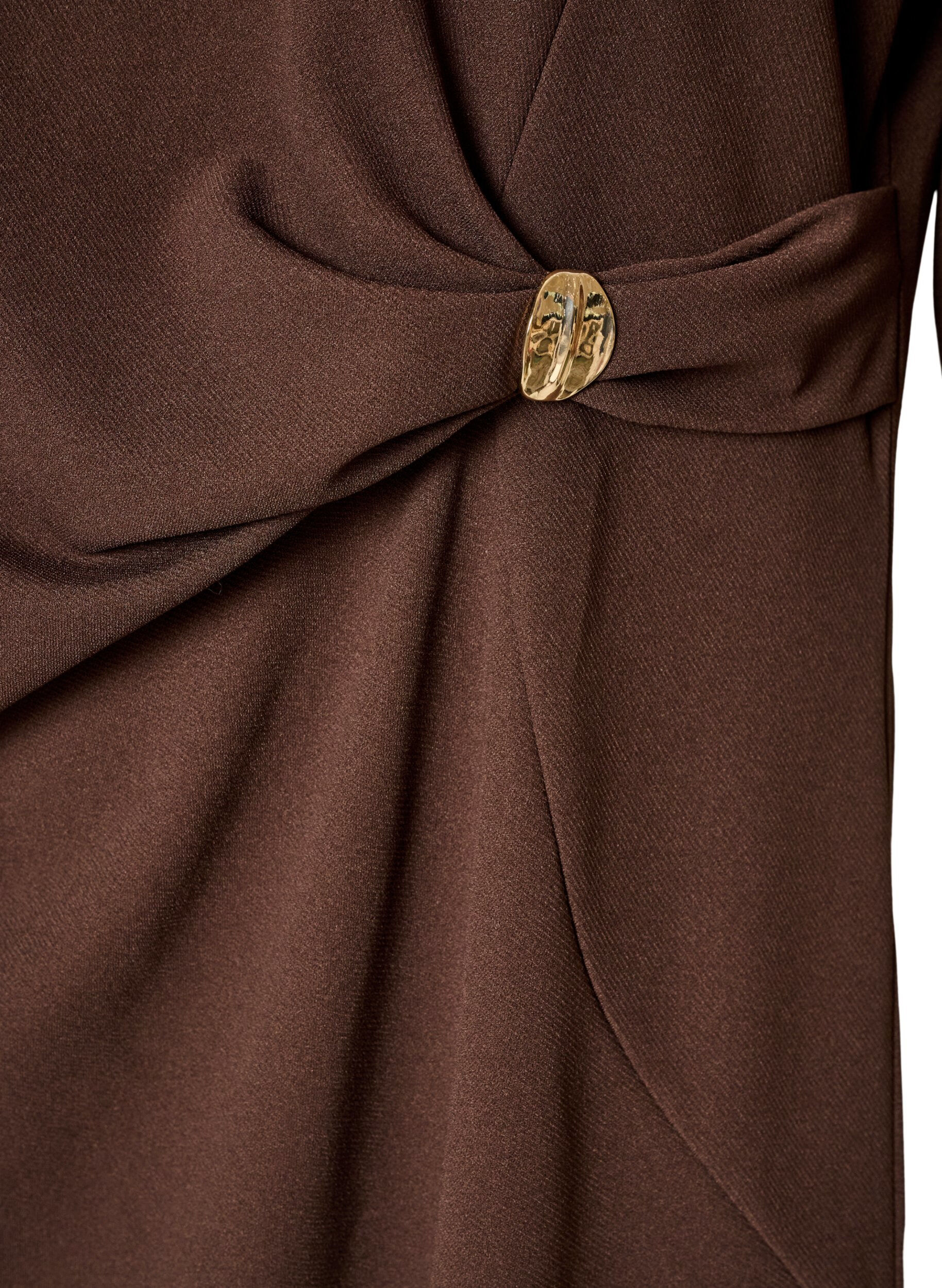 ZizziJersey jurk met drapering en decoratieve gesp, Bruin, Packshot image number 3