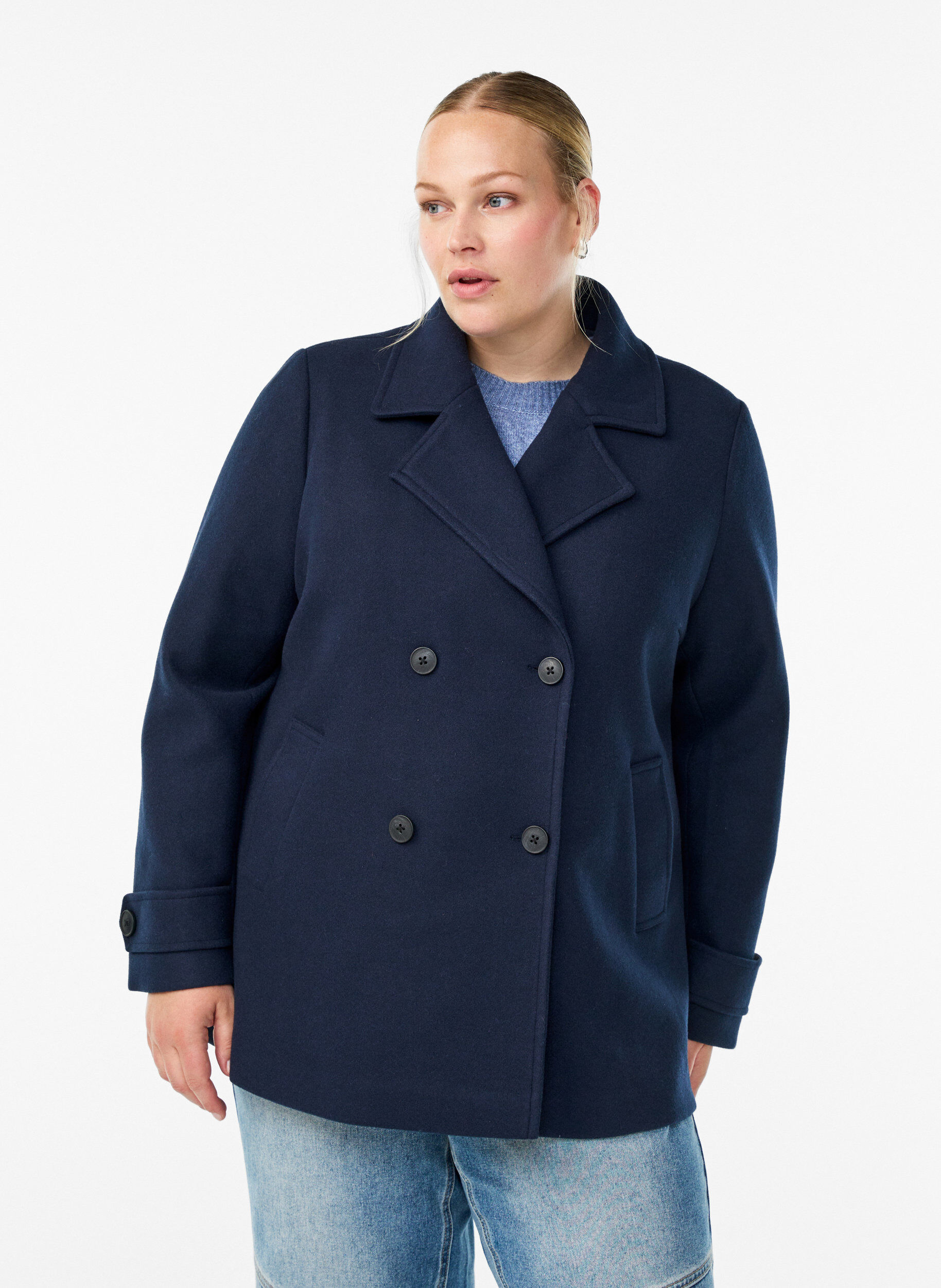 ZizziKorte jas met dubbele knoopsluiting, Blauw, Model image number 0