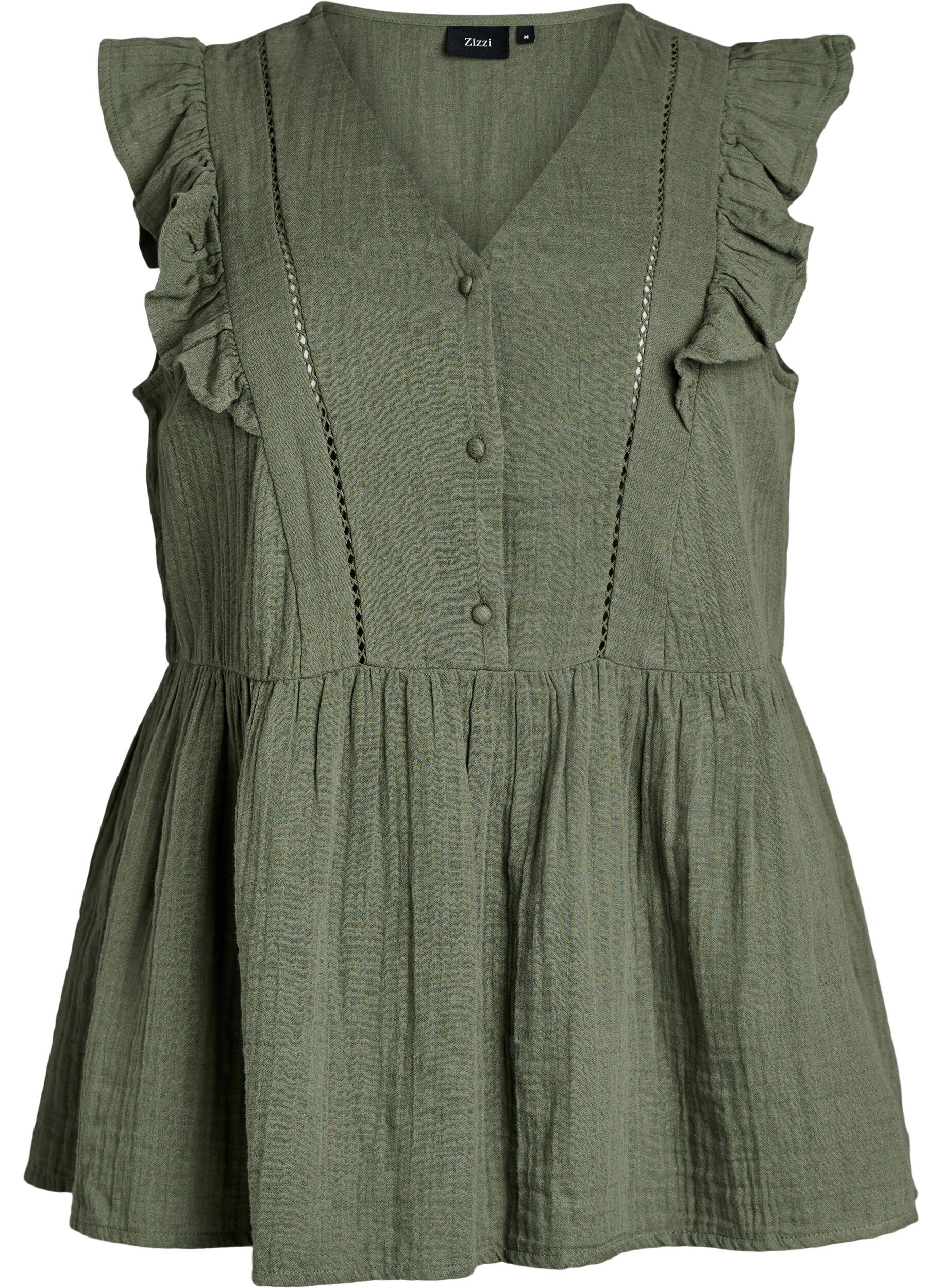 Mouwloze blouse van katoen mousseline met ruches
