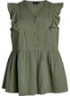 Mouwloze blouse van katoen mousseline met ruches, Groen, Packshot image number 0