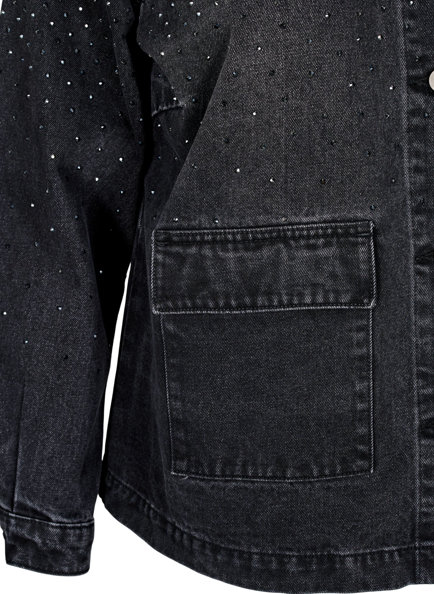 Zizzi Denimjas met rhinestones en grote zakken aan de voorkant, Grijs, Packshot image number 3